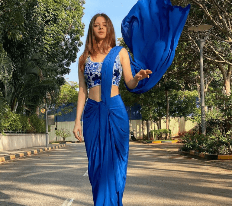 Actress Vedhika Blue Saree Pics